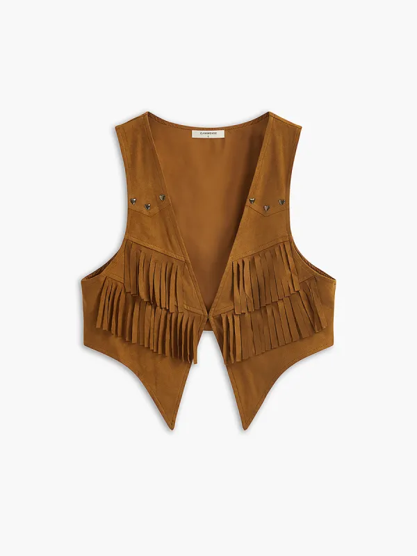 Tassel Suede V-Neck Vest sold by COMMENSE