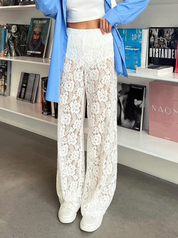 Sheer Lace Wide Leg Pants sold by COMMENSE