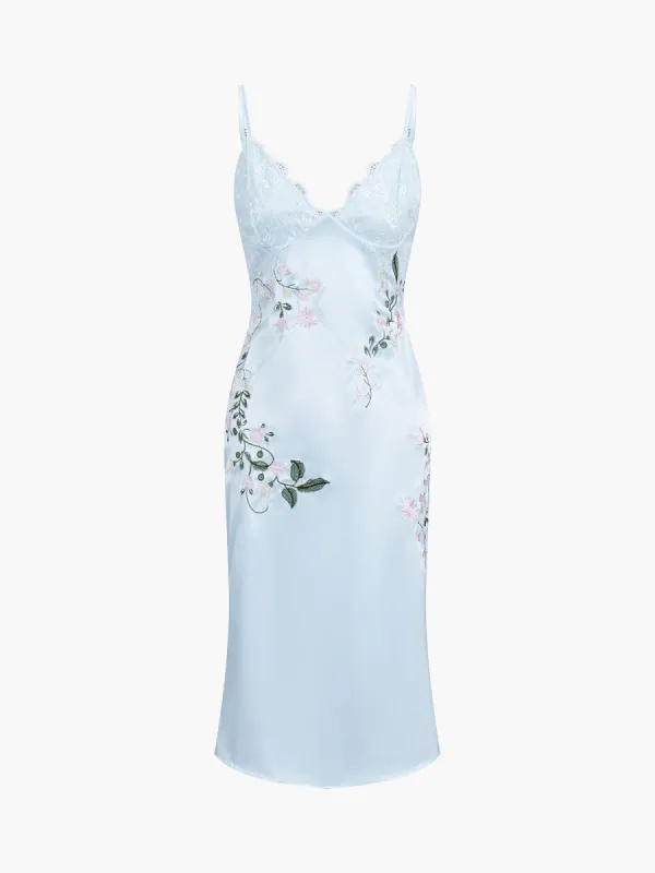 Satin Embroidered Floral Lace Midi Dress sold by COMMENSE
