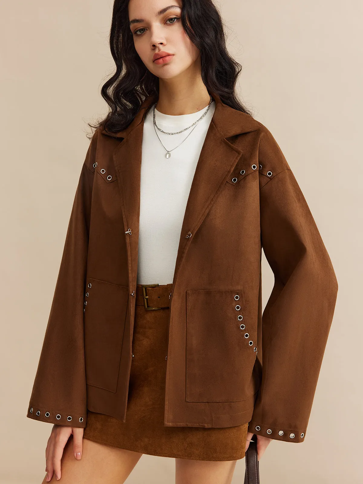 Beaded Decor Pockets Lapel Jacket sold by COMMENSE product image thumbnail 2