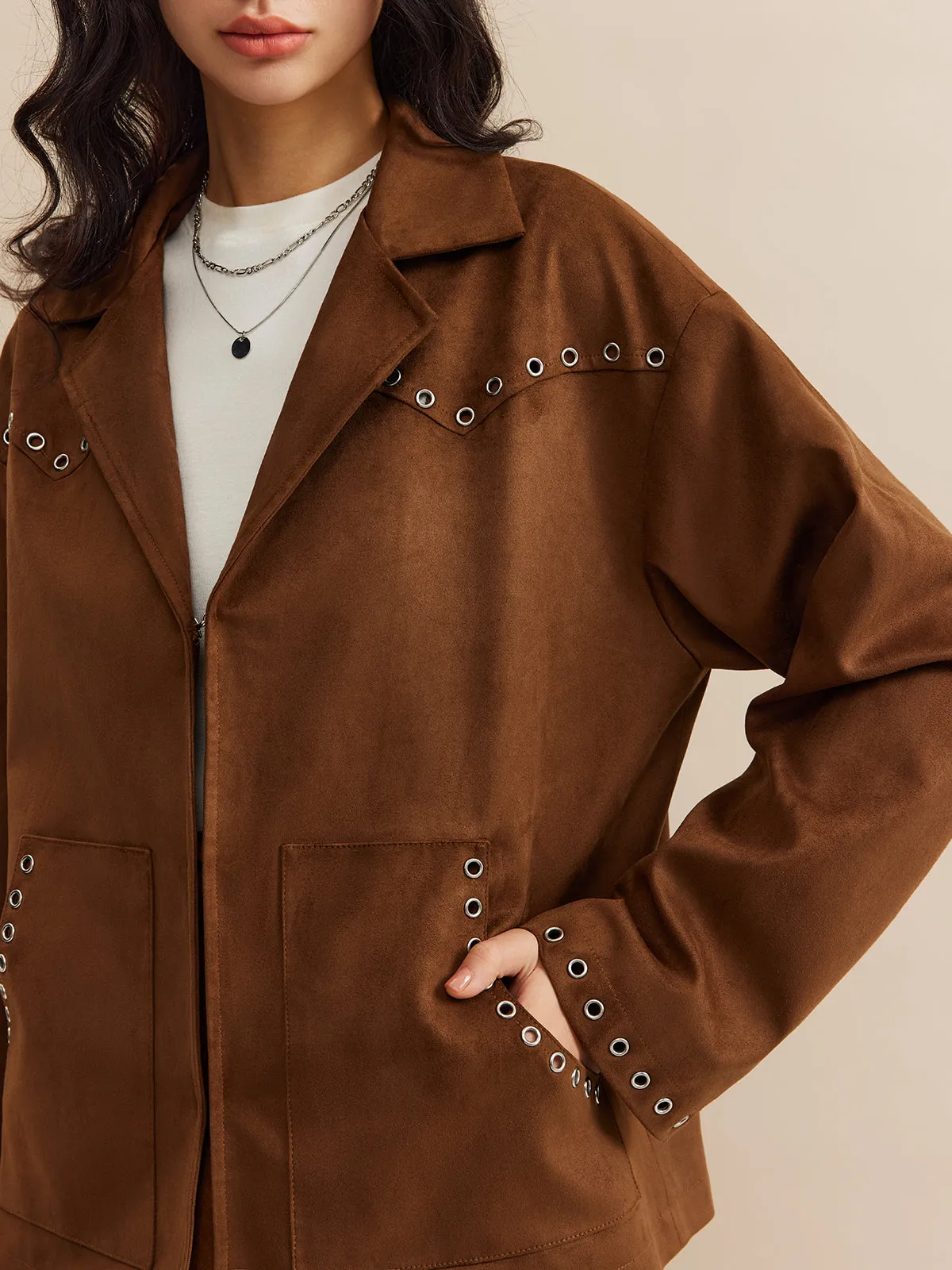 Beaded Decor Pockets Lapel Jacket sold by COMMENSE product image thumbnail 4