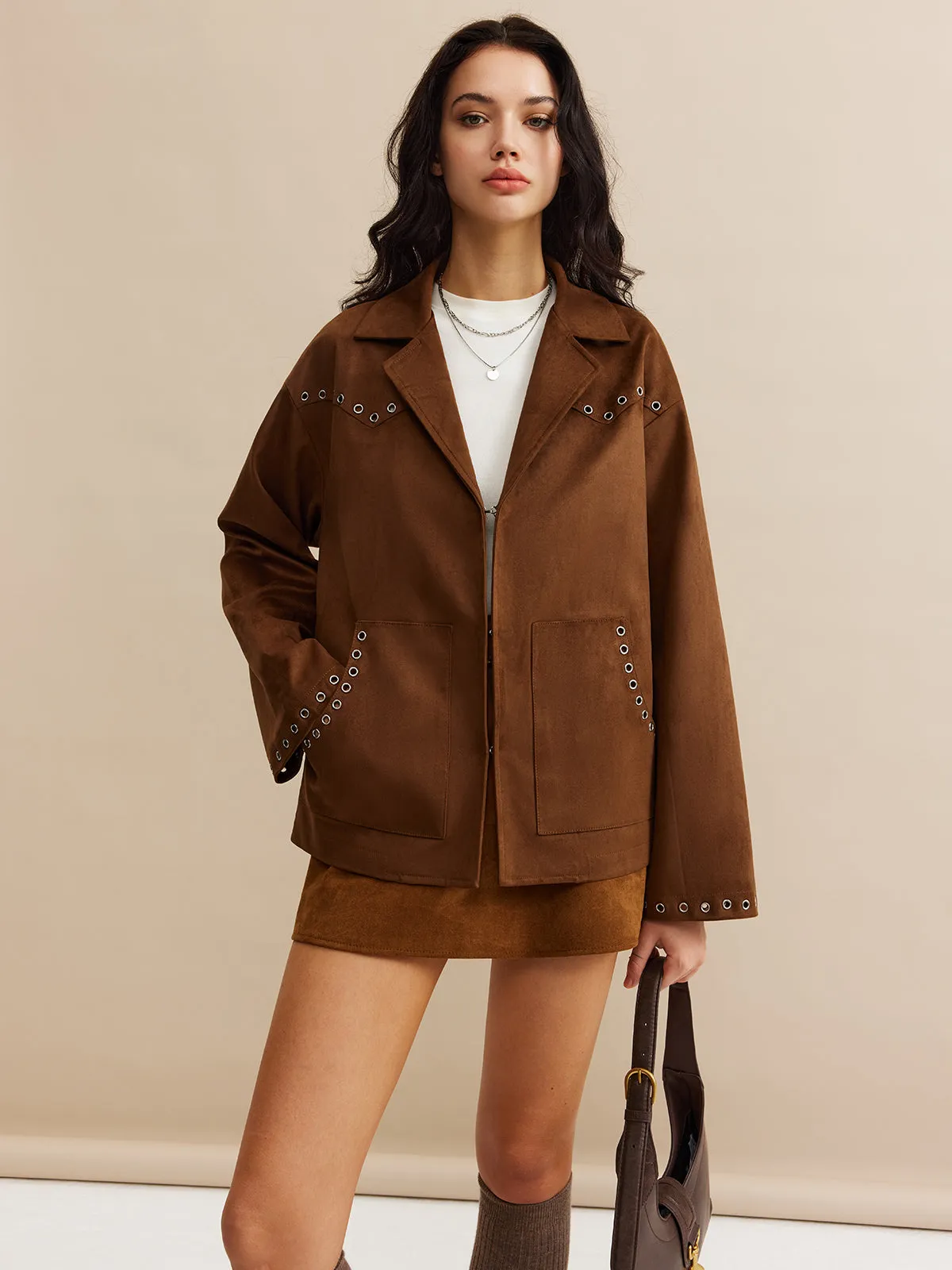 Beaded Decor Pockets Lapel Jacket sold by COMMENSE