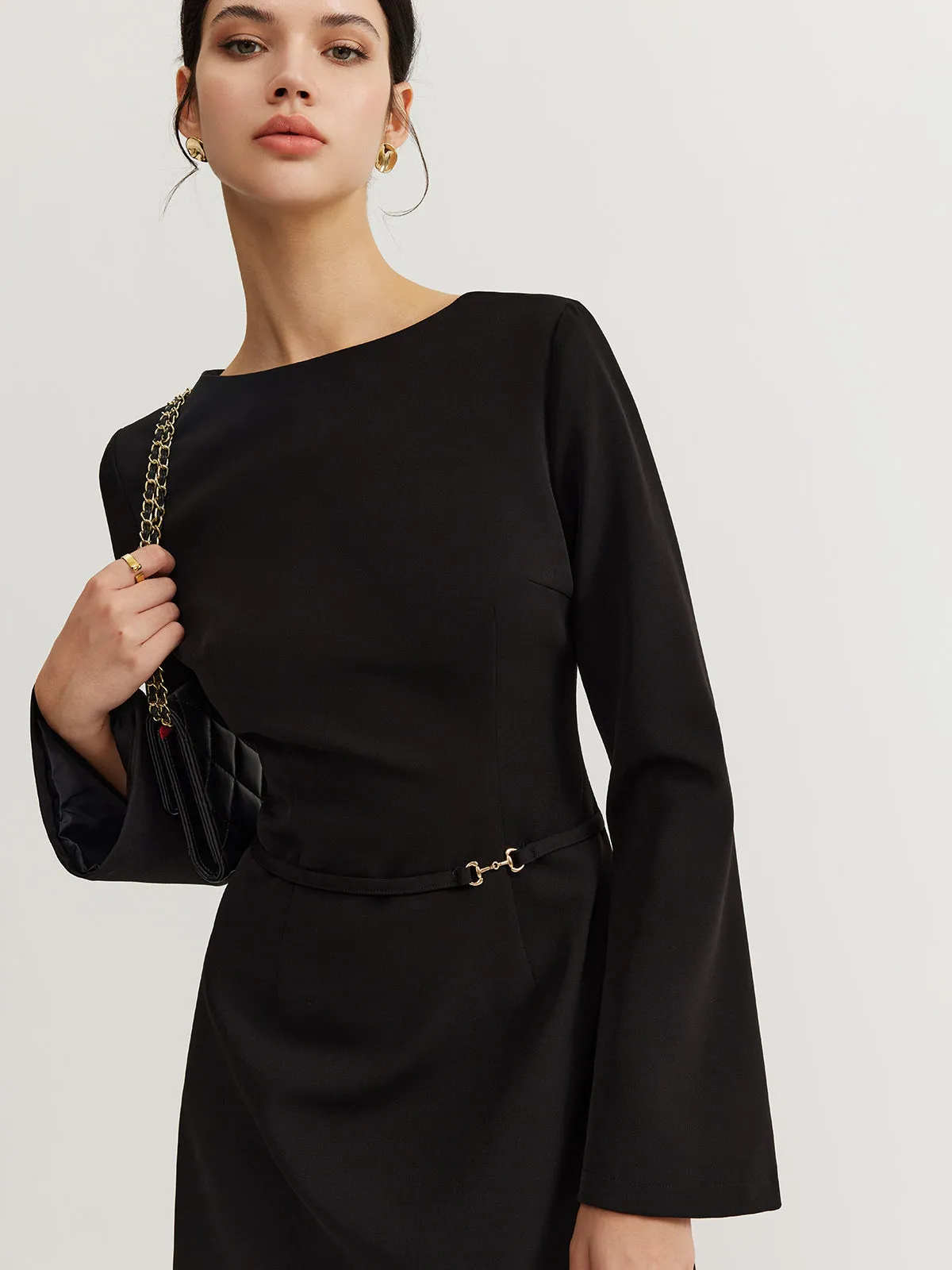 Minimalist Long Sleeve Belted Dress sold by COMMENSE product image thumbnail 4