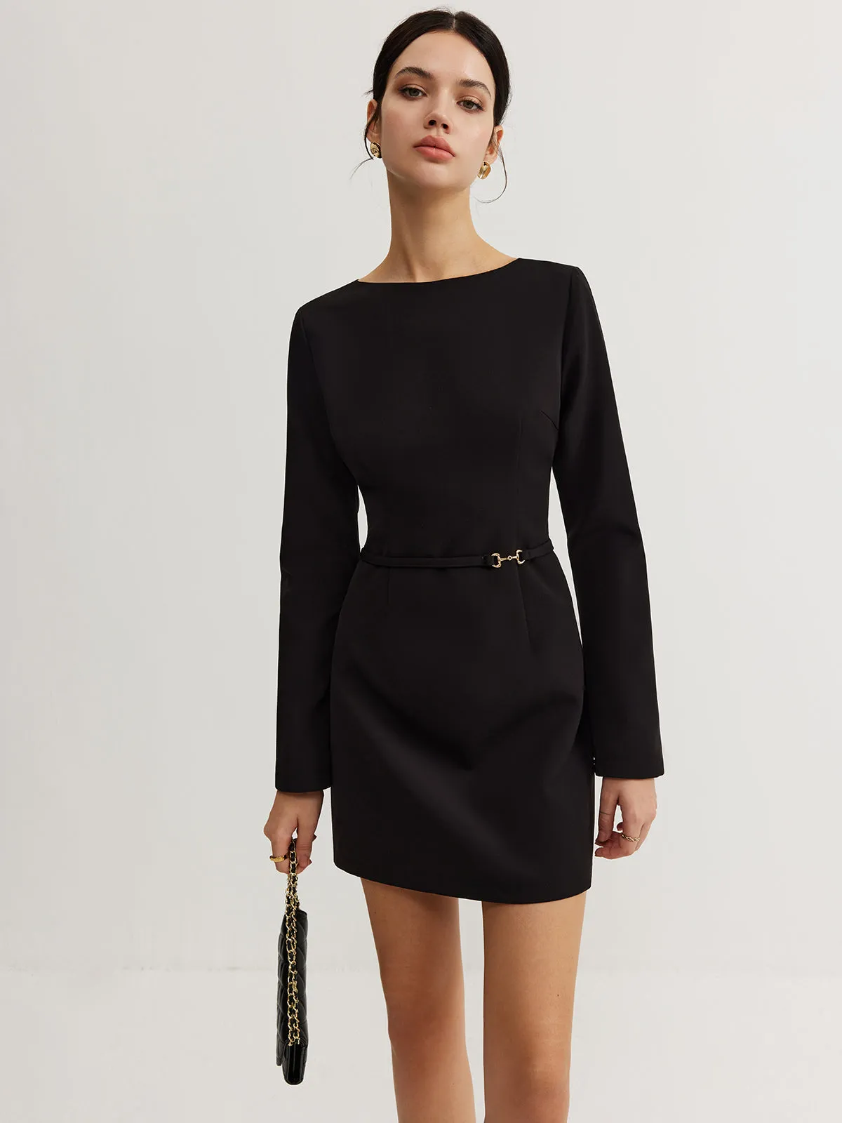 Minimalist Long Sleeve Belted Dress sold by COMMENSE product image thumbnail 5