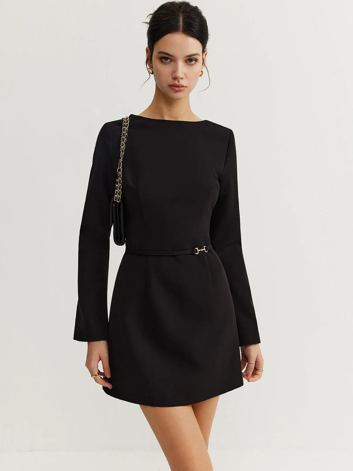 Minimalist Long Sleeve Belted Dress sold by COMMENSE product image thumbnail 3
