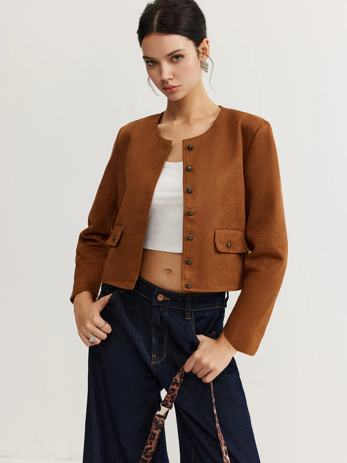 Leisure Button Suede Trench Coat sold by COMMENSE product image thumbnail 2