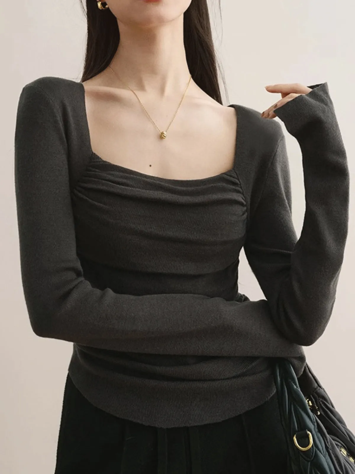 Cotton Square Neck Slim Sweater sold by COMMENSE product image thumbnail 3