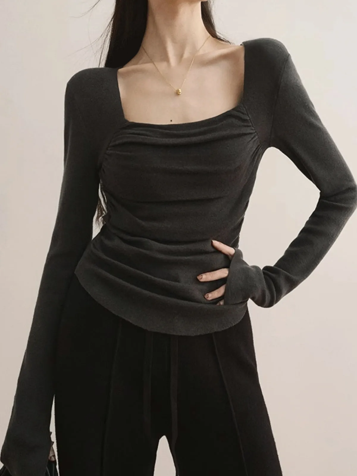 Cotton Square Neck Slim Sweater sold by COMMENSE product image thumbnail 4