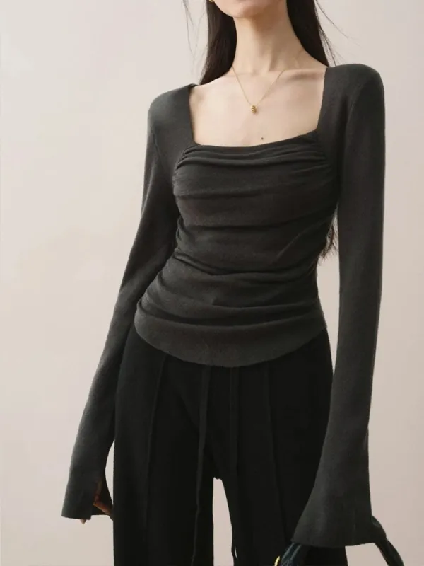 Cotton Square Neck Slim Sweater sold by COMMENSE