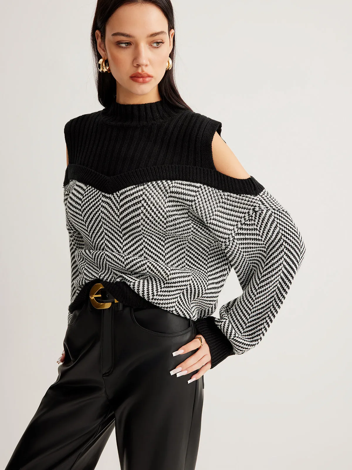 Retro Color Block Panel Sweater sold by COMMENSE product image thumbnail 4