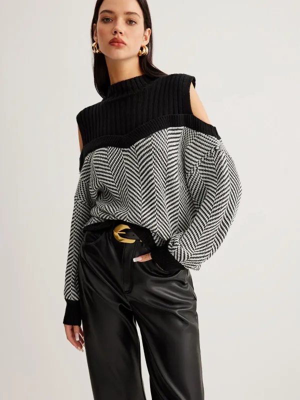 Retro Color Block Panel Sweater sold by COMMENSE