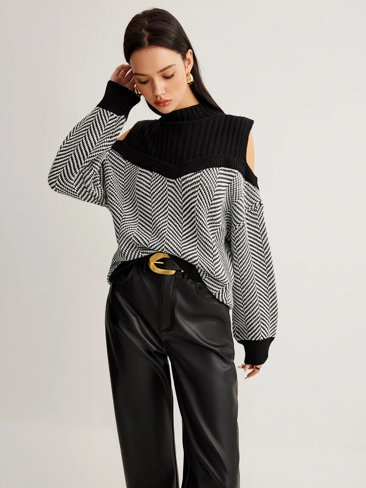 Retro Color Block Panel Sweater sold by COMMENSE product image thumbnail 5