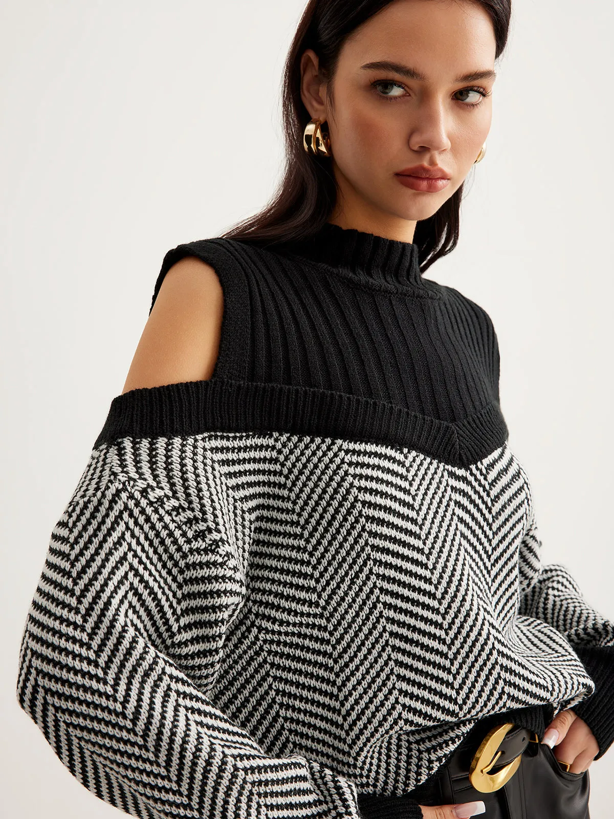 Retro Color Block Panel Sweater sold by COMMENSE product image thumbnail 2