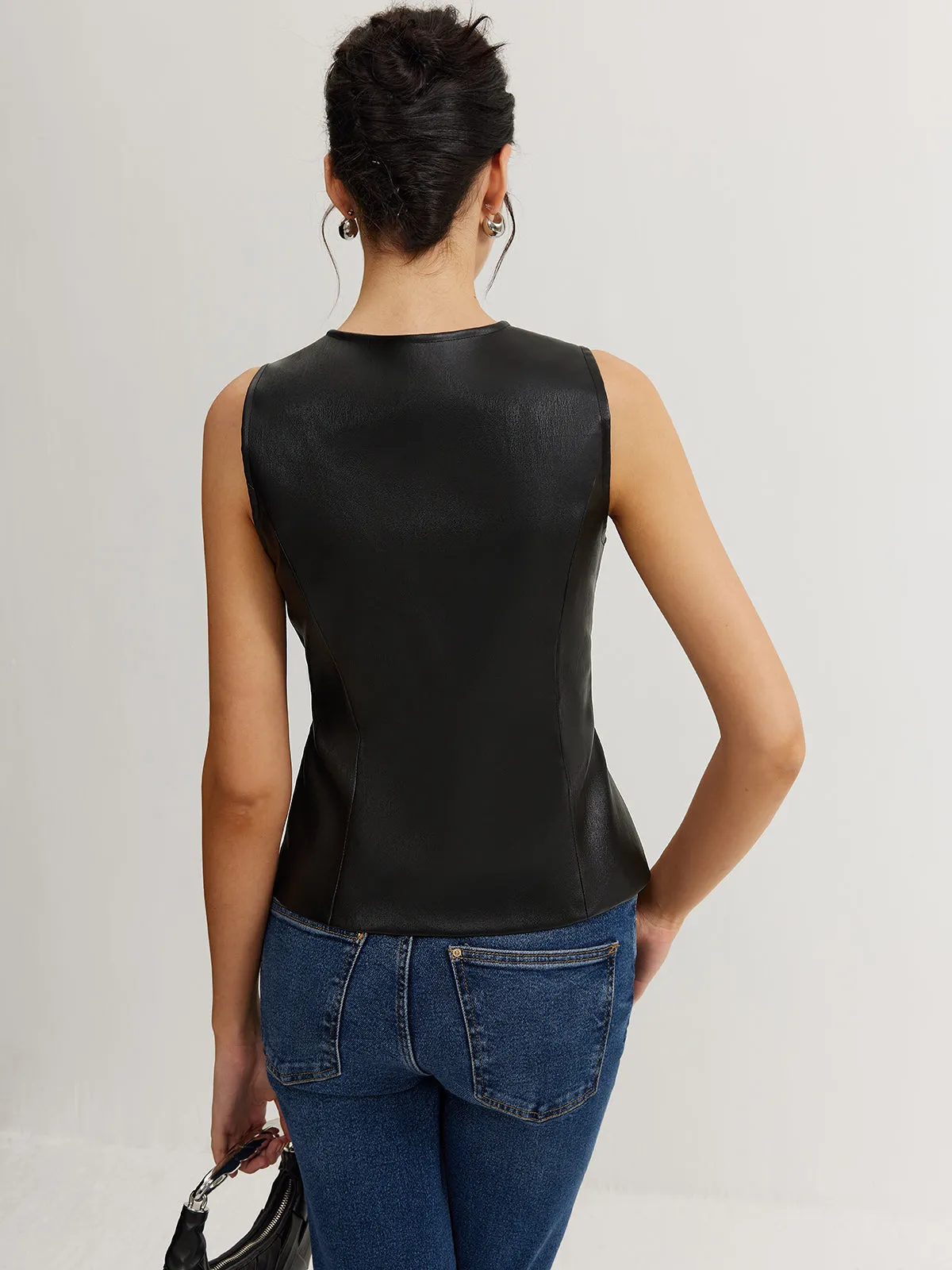 Faux Leather Button Vest sold by COMMENSE product image thumbnail 5