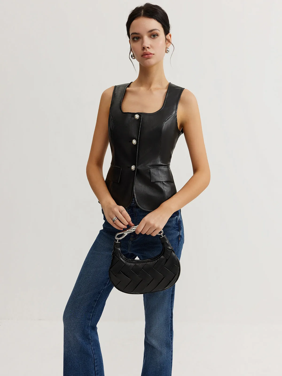 Faux Leather Button Vest sold by COMMENSE product image thumbnail 2