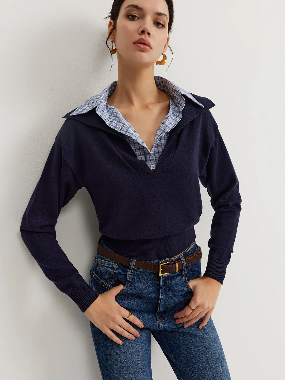 2 in 1 Leisure Lapel Knit Top sold by COMMENSE