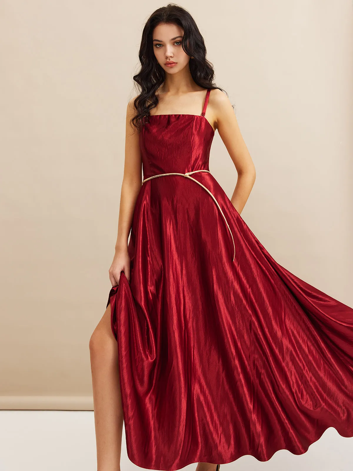Detachable Strap Satin Dress Without Belt sold by COMMENSE product image thumbnail 5