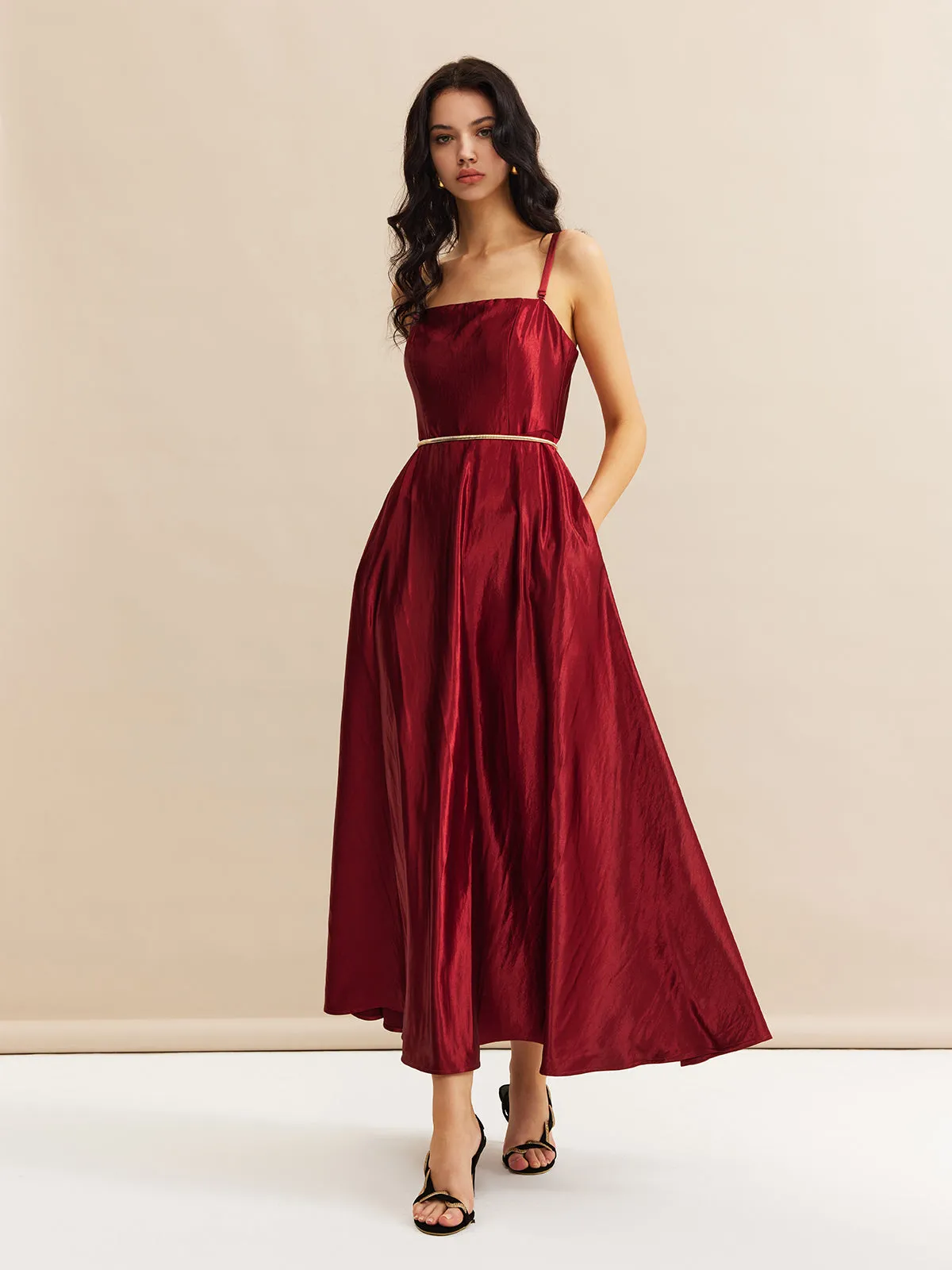 Detachable Strap Satin Dress Without Belt sold by COMMENSE product image thumbnail 3