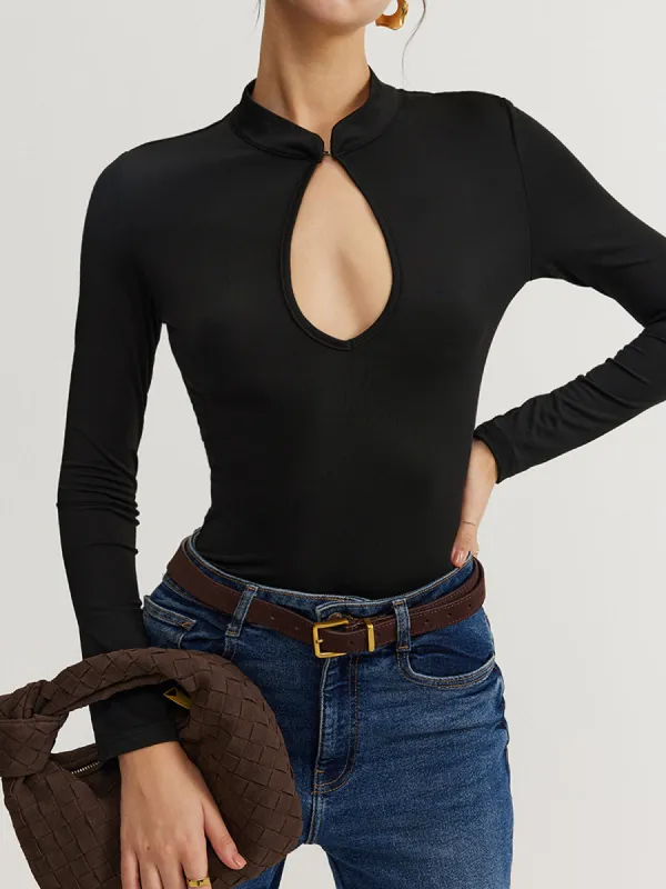 Keyhole Neckline Thin Bodysuit sold by COMMENSE