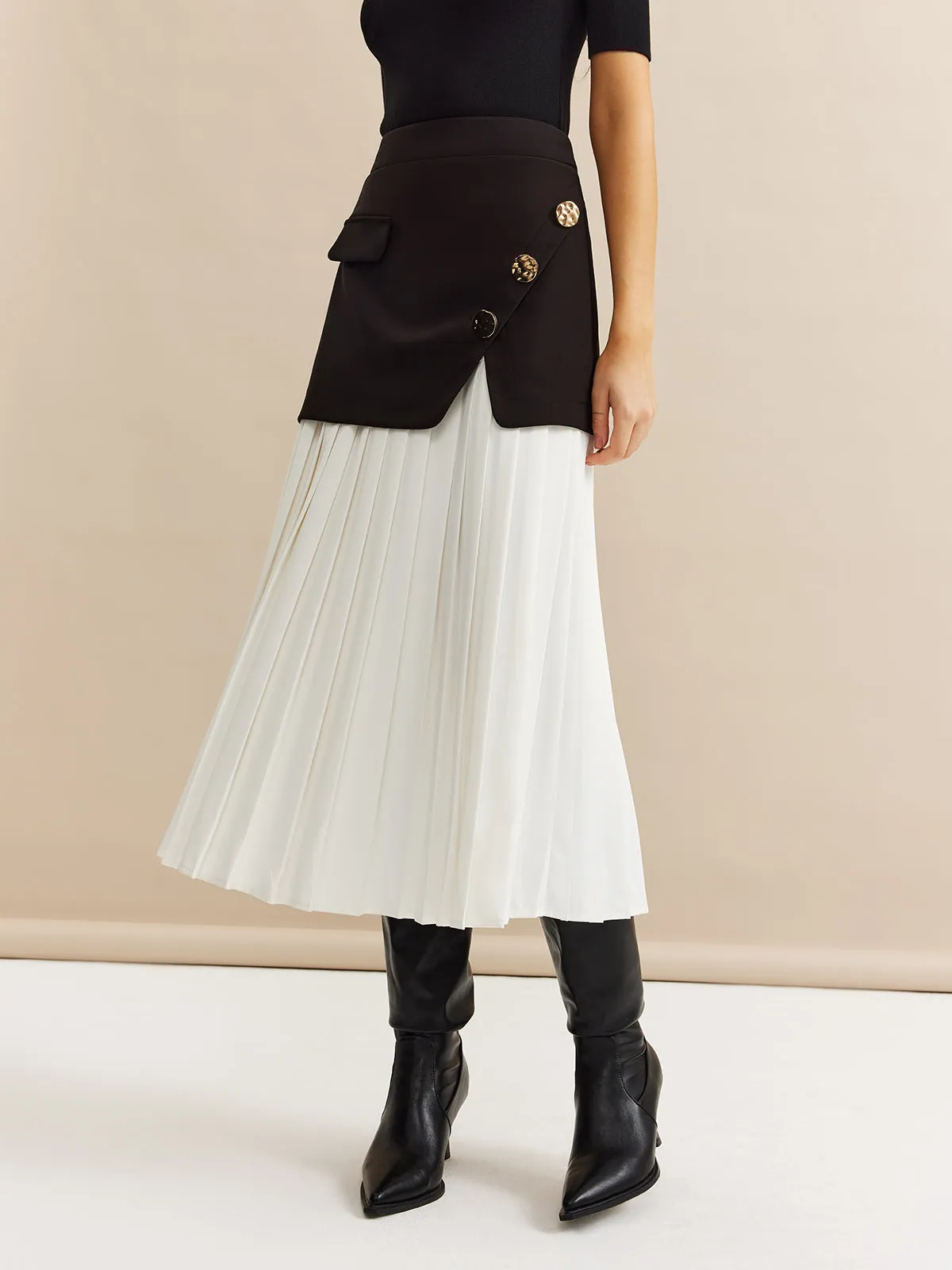 Pleated Panel Midi Skirt sold by COMMENSE