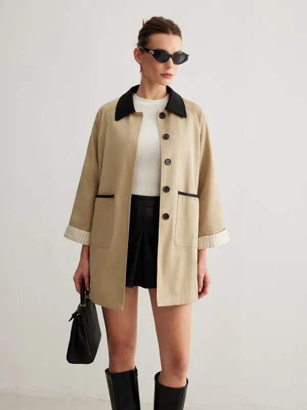 Leisure Color Block Trench Coat sold by COMMENSE