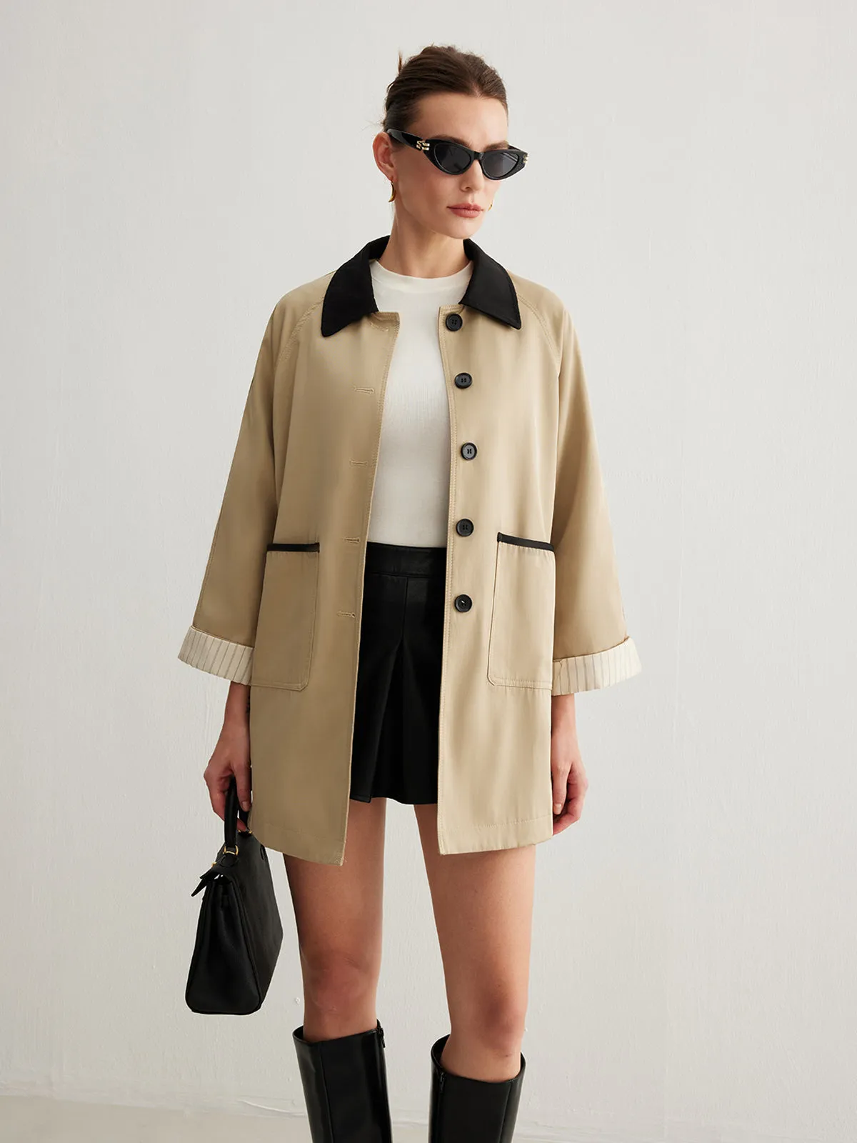 Leisure Color Block Trench Coat sold by COMMENSE