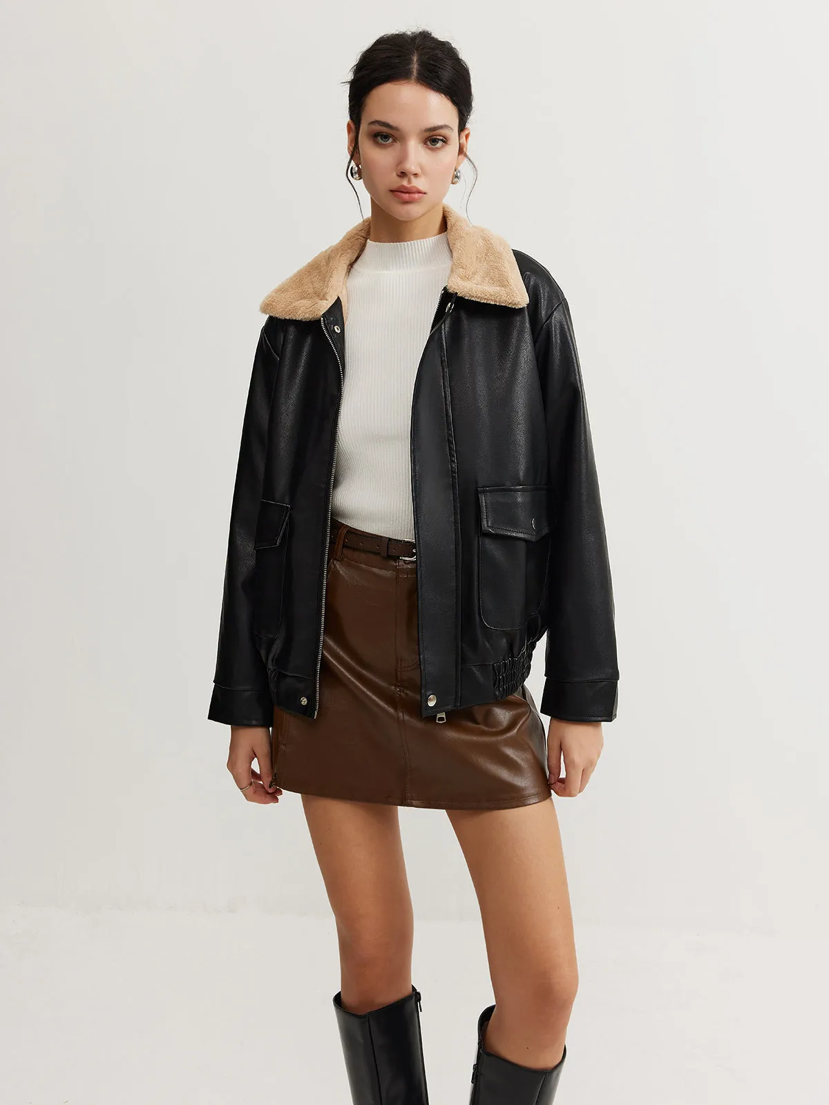 Mindy Collar PU Leather Jacket sold by COMMENSE product image thumbnail 4