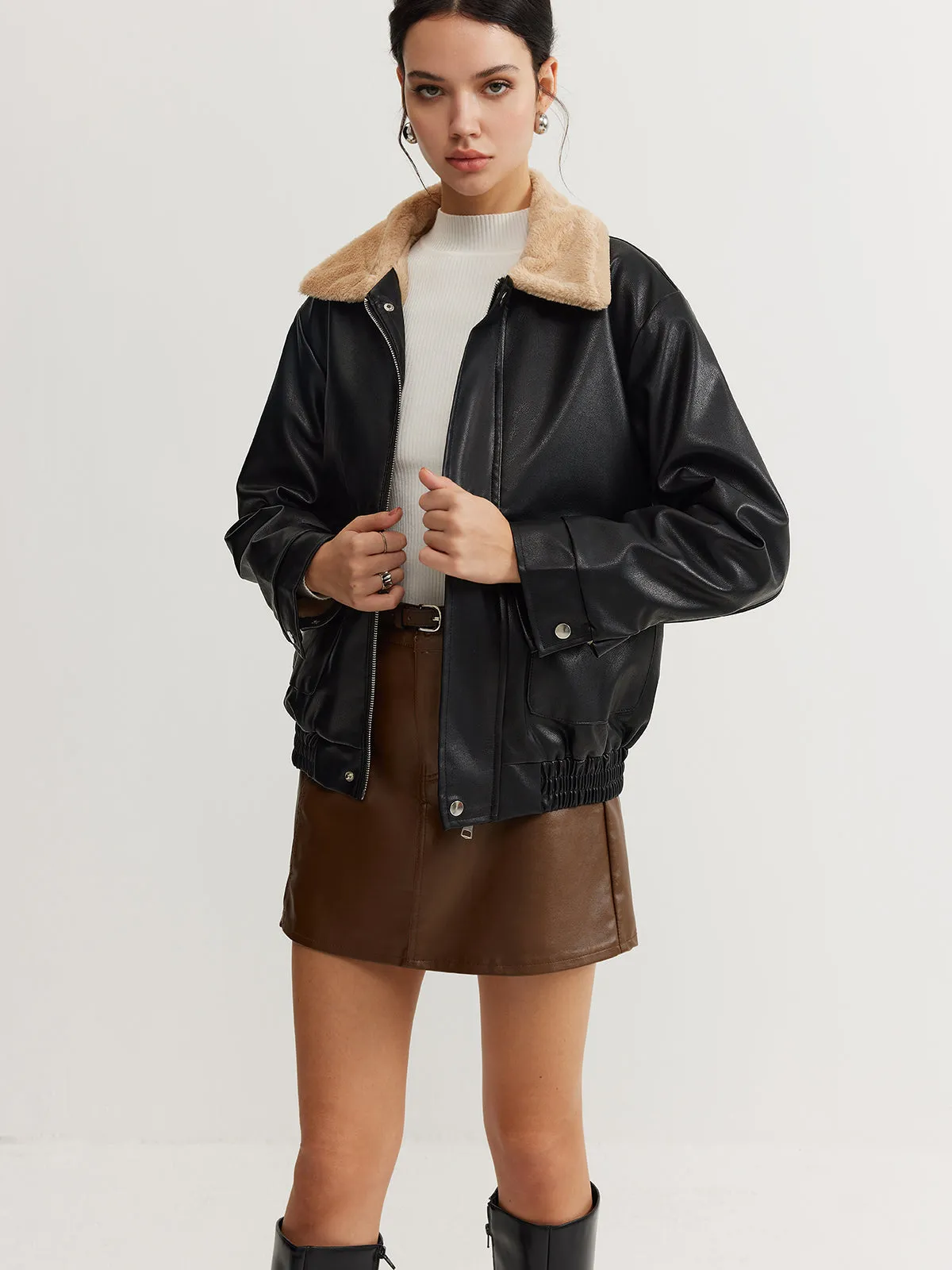 Mindy Collar PU Leather Jacket sold by COMMENSE product image thumbnail 5