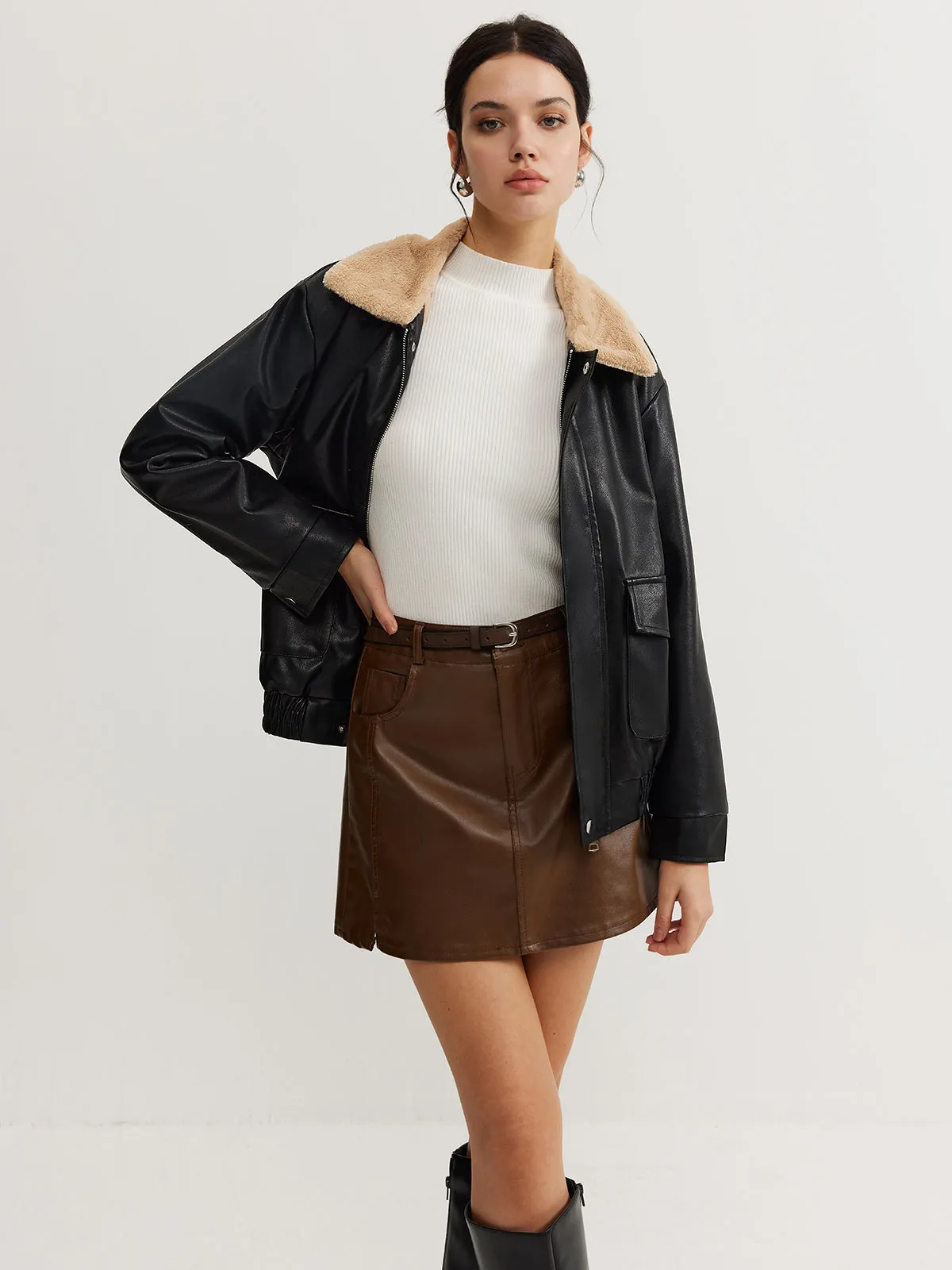 Mindy Collar PU Leather Jacket sold by COMMENSE product image thumbnail 2