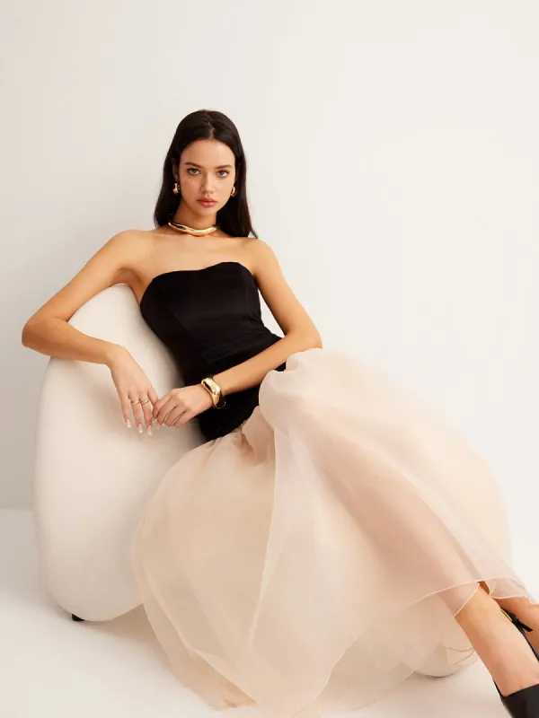 Semi-Sheer Velvet Panel Mesh Tube Dress sold by COMMENSE