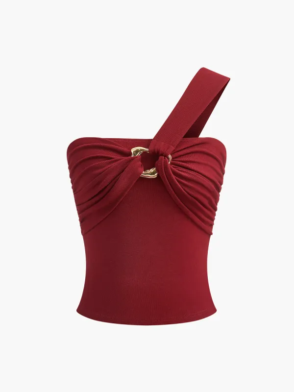 Asymmetrical Metal Knotted Tank Top sold by COMMENSE