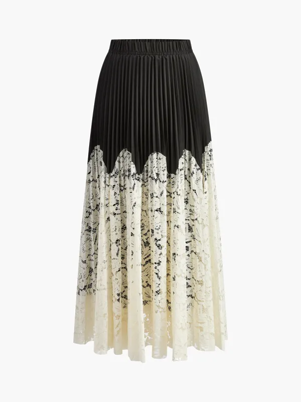 Retro Pleated Lace Skirt sold by COMMENSE