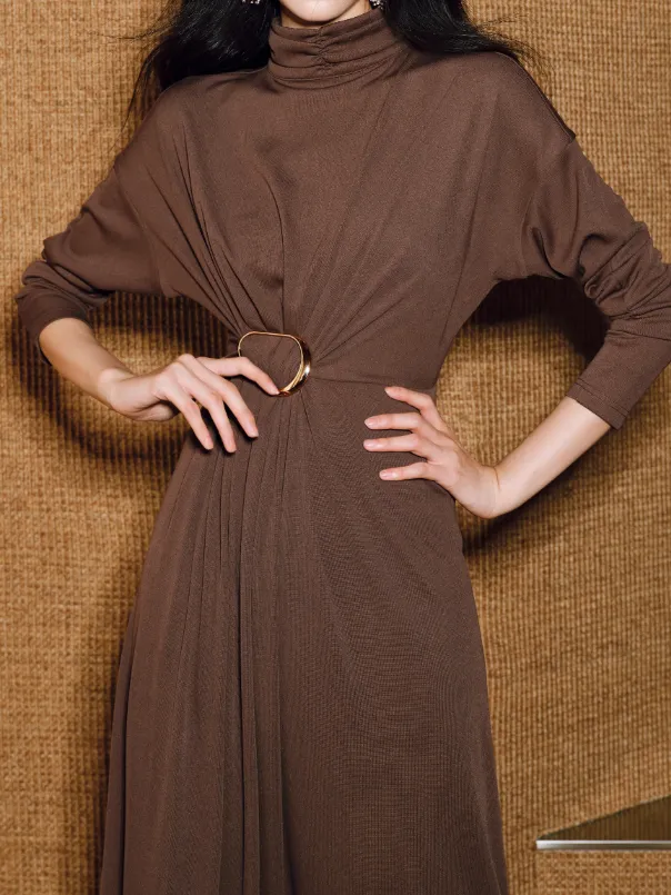 Turtleneck Knotted Pleated Long Dress sold by COMMENSE product image thumbnail 2