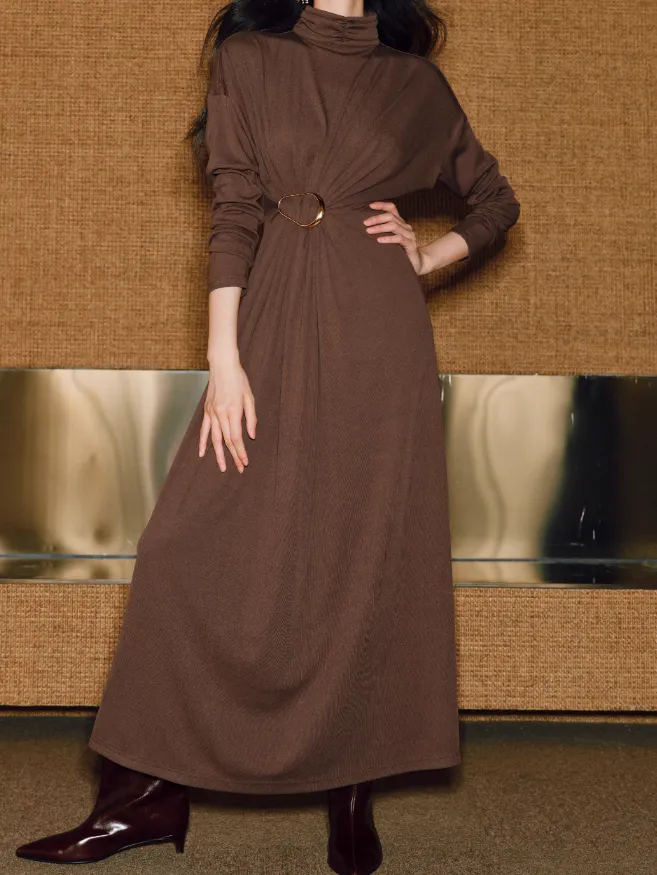 Turtleneck Knotted Pleated Long Dress sold by COMMENSE product image thumbnail 3