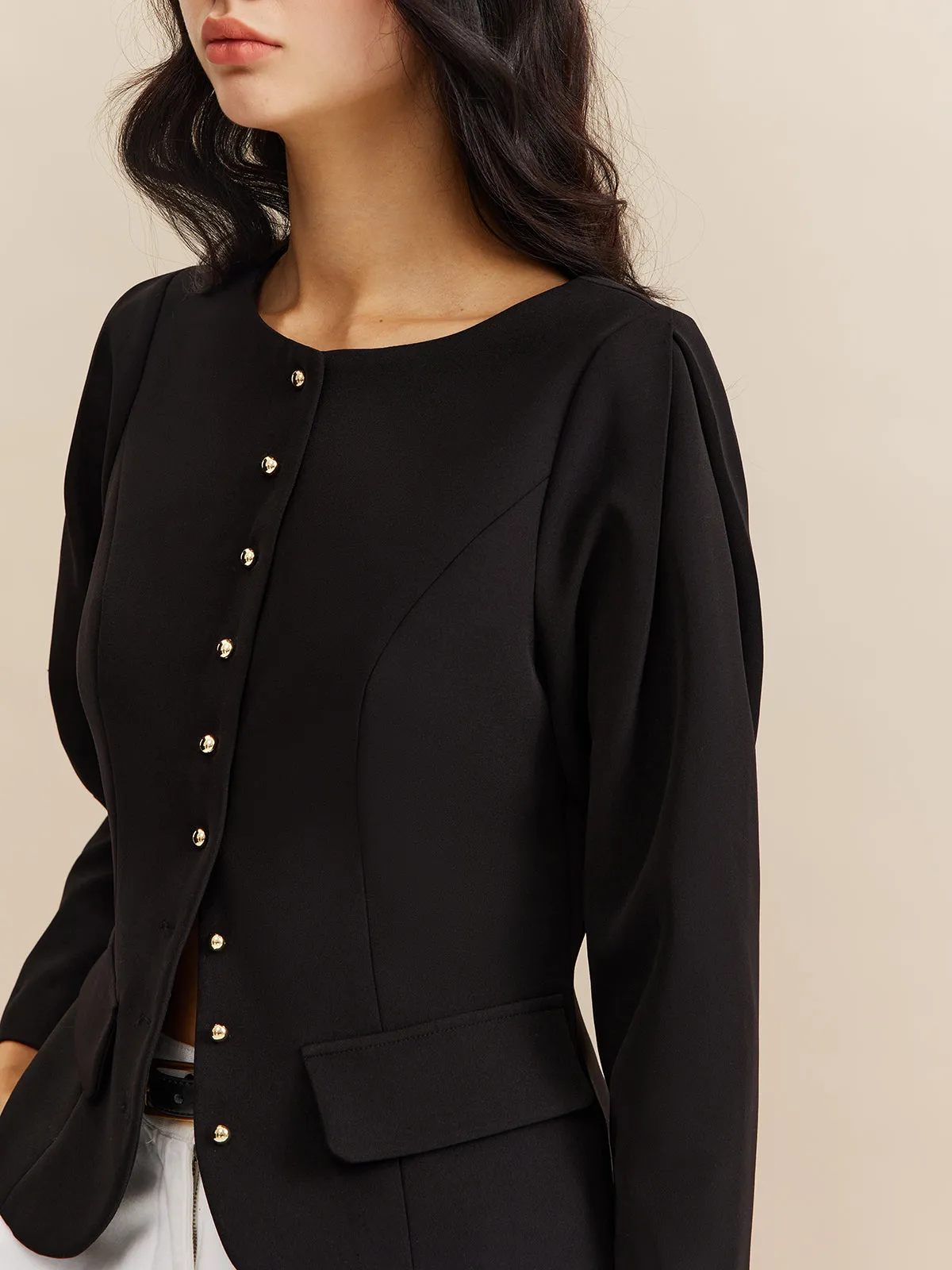 Button Down Piping Short Blouse sold by COMMENSE product image thumbnail 5