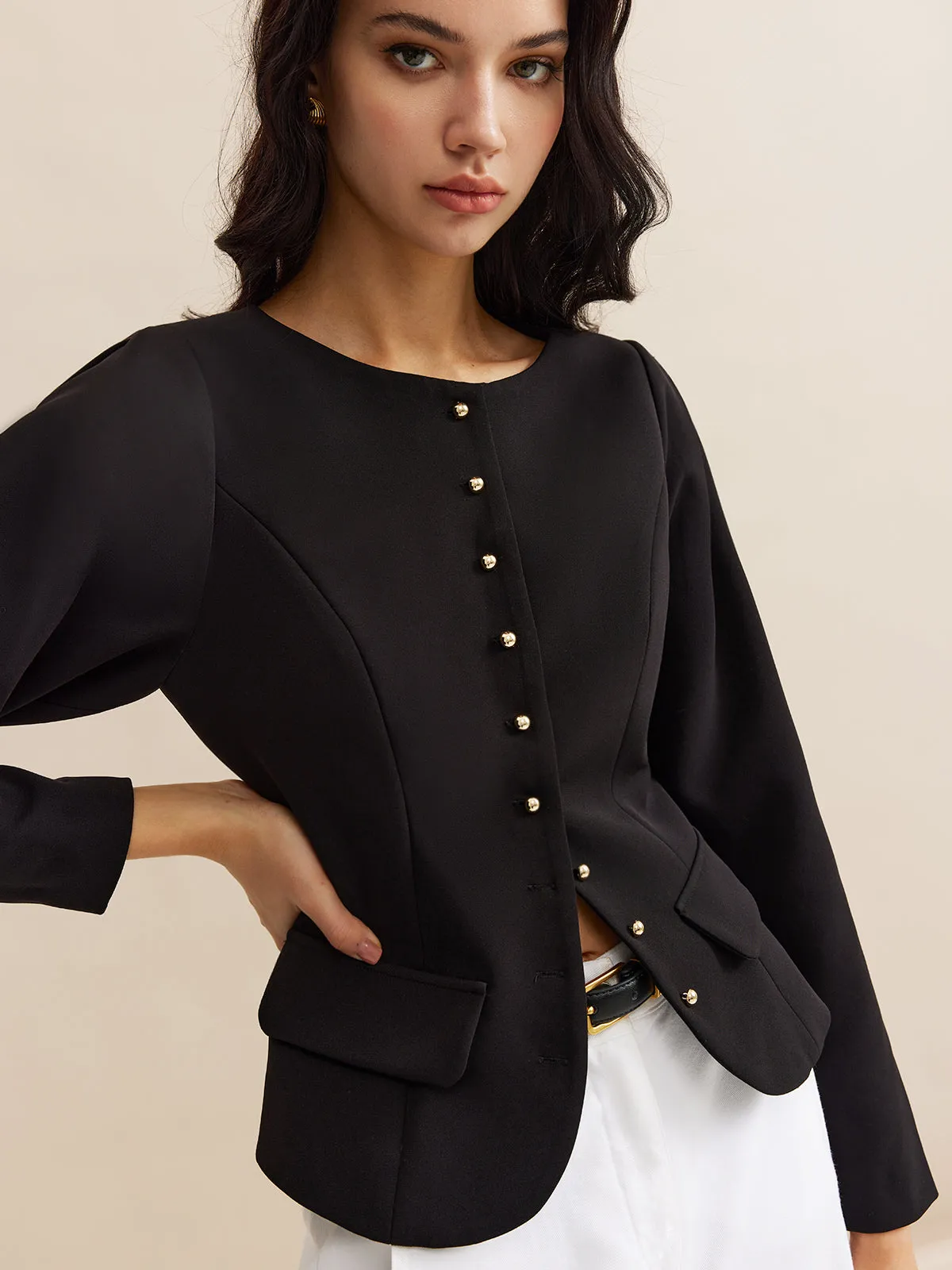 Button Down Piping Short Blouse sold by COMMENSE product image thumbnail 2