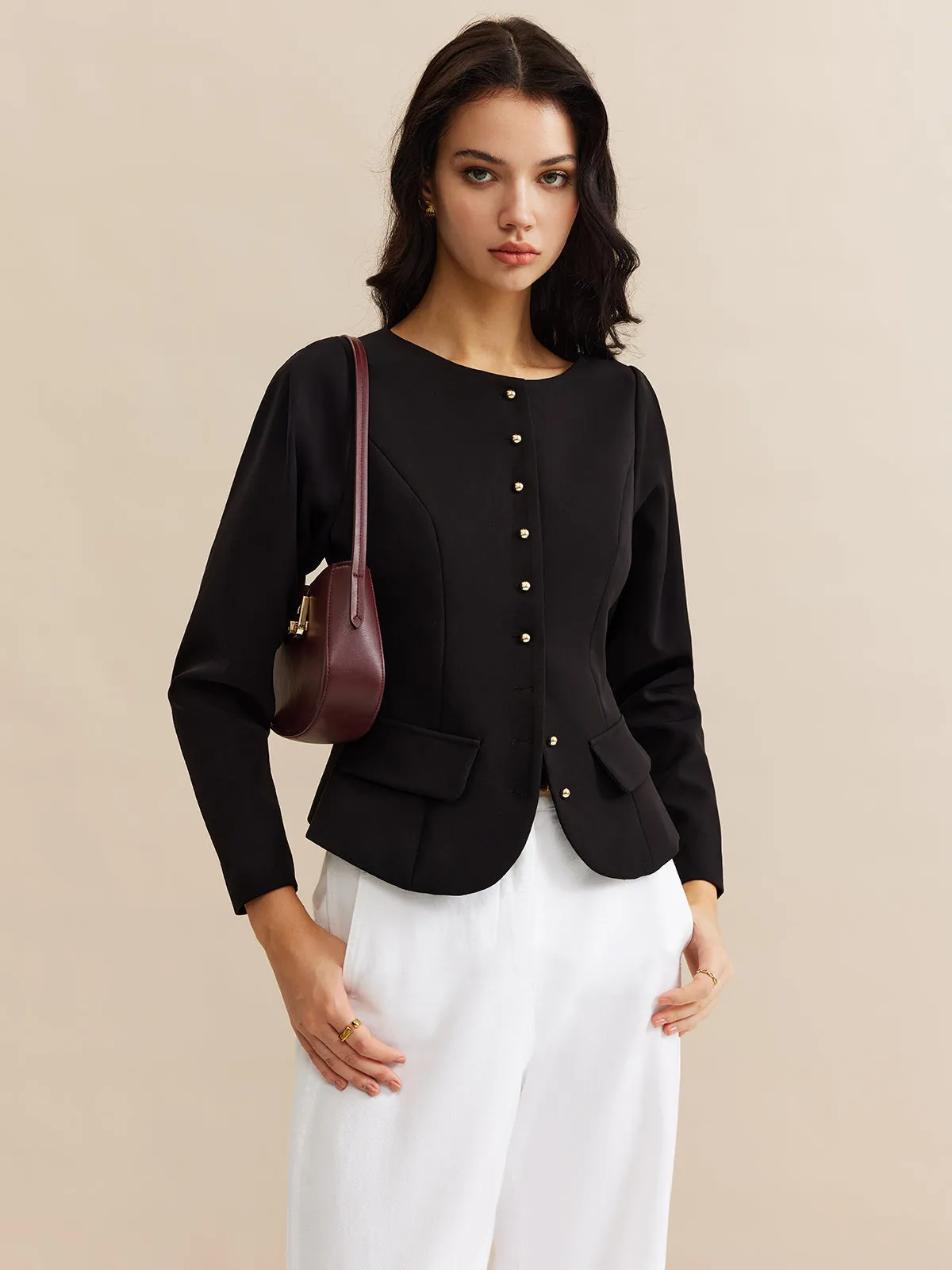 Button Down Piping Short Blouse sold by COMMENSE product image thumbnail 4