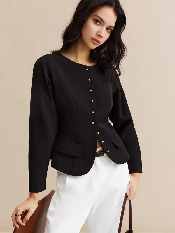 Button Down Piping Short Blouse sold by COMMENSE