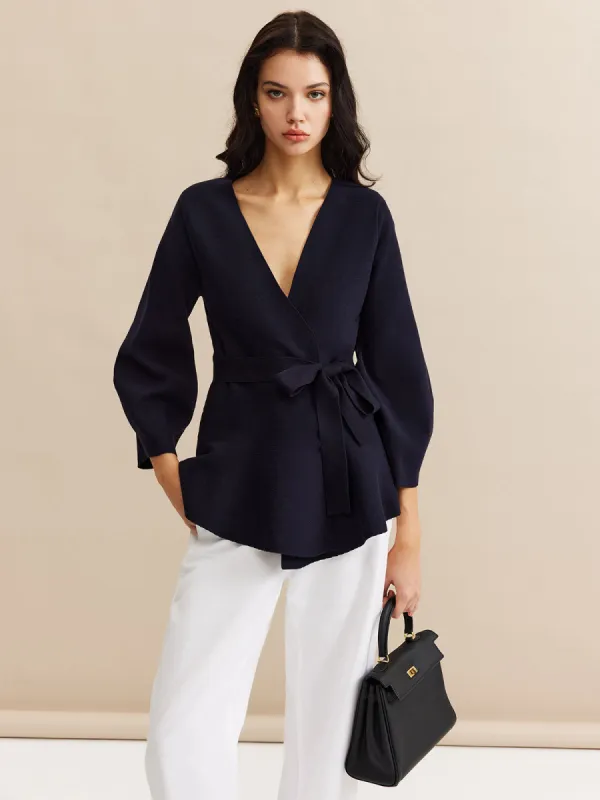 Minimalist Wrap Cardigan With Belt sold by COMMENSE
