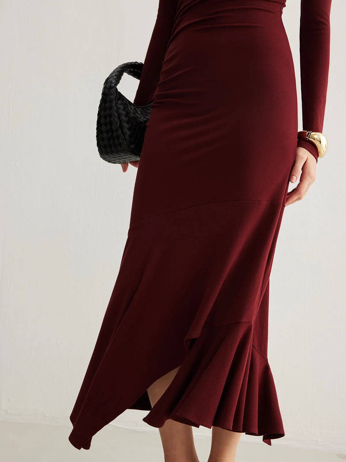 Turtleneck Irregular Pleated Long Dress sold by COMMENSE product image thumbnail 5