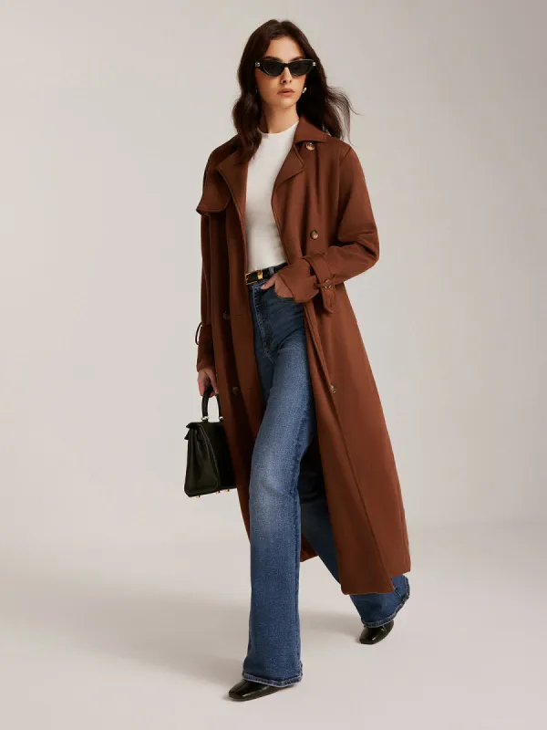 Suede Belted Button Long Trench Coat sold by COMMENSE