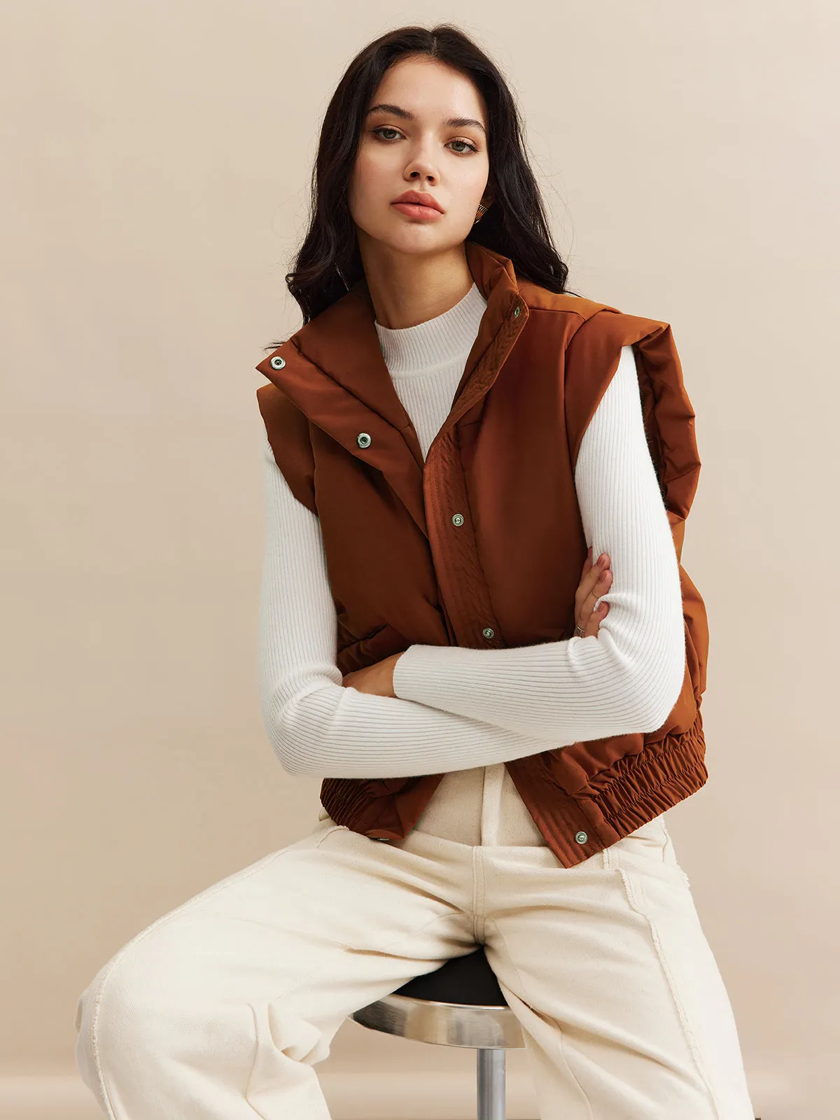 Stand Collar Button Warm Vest sold by COMMENSE product image thumbnail 3