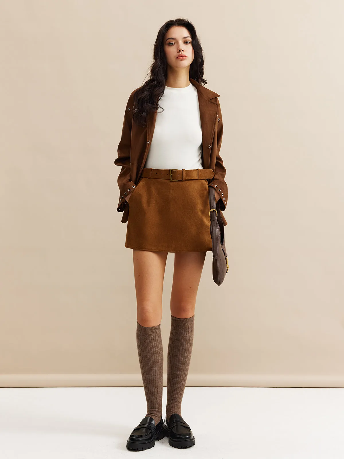 Suede Belted Pockets Mini Skirt sold by COMMENSE product image thumbnail 2