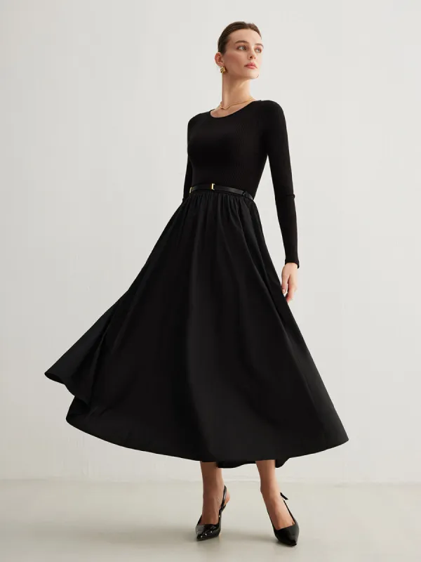Plain Belted Pleated Panel Dress sold by COMMENSE