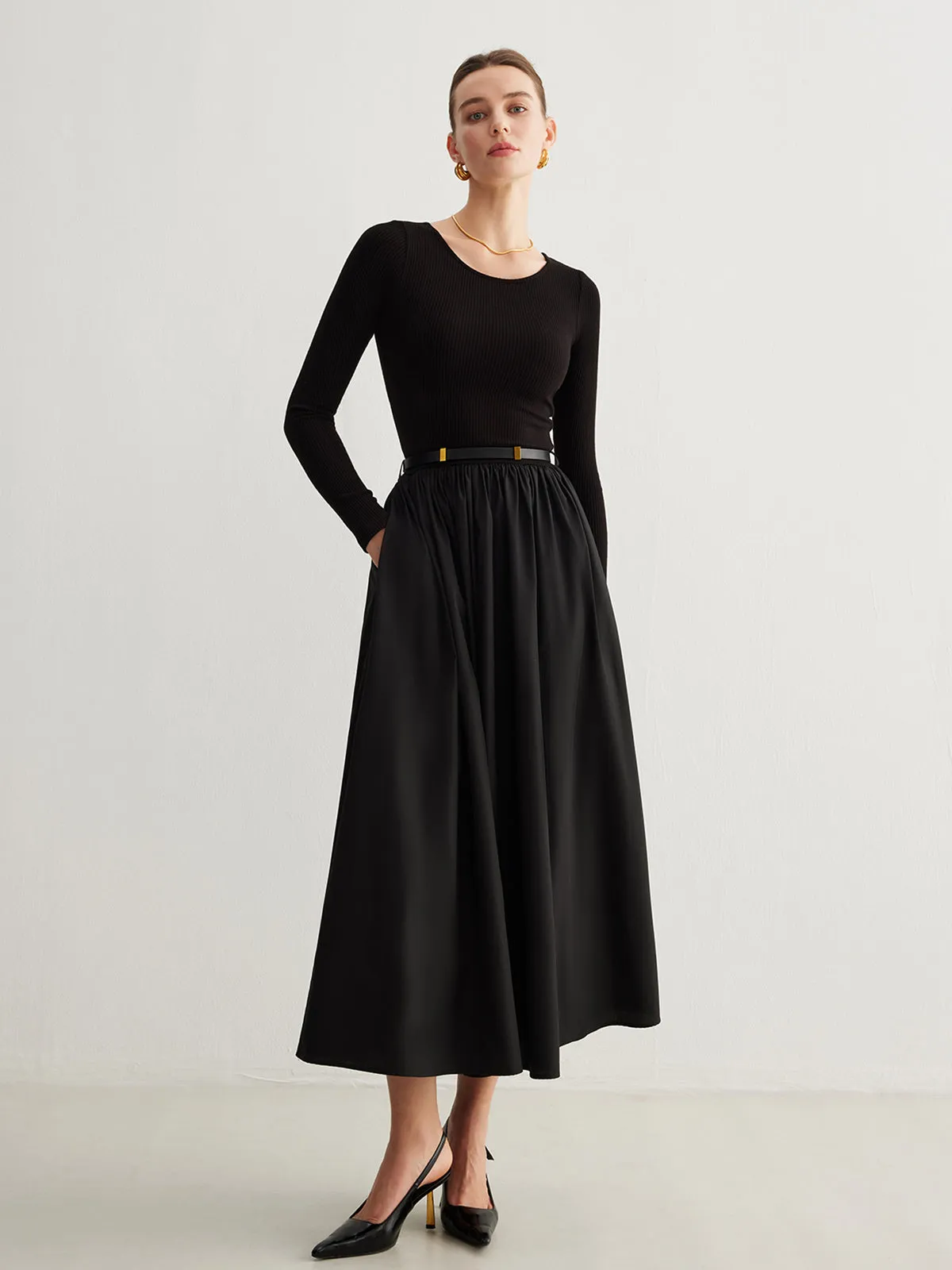 Plain Belted Pleated Panel Dress sold by COMMENSE product image thumbnail 5