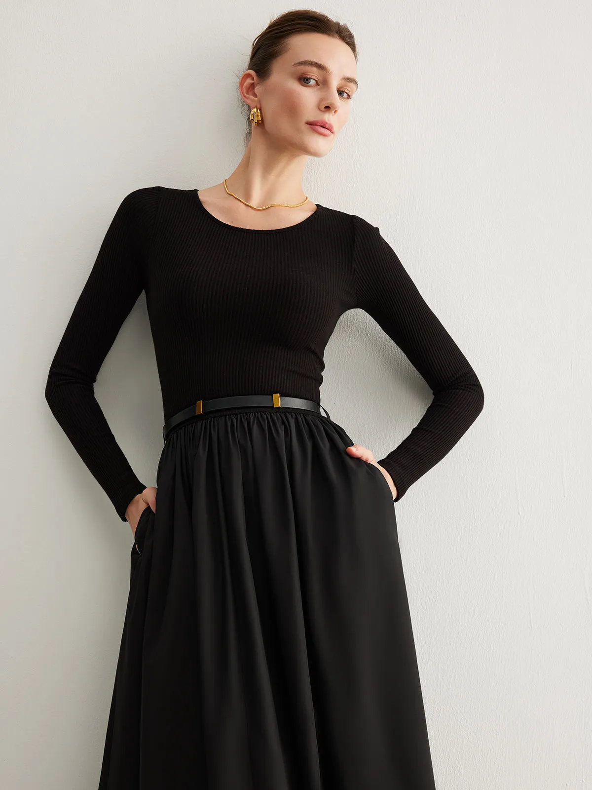 Plain Belted Pleated Panel Dress sold by COMMENSE product image thumbnail 2