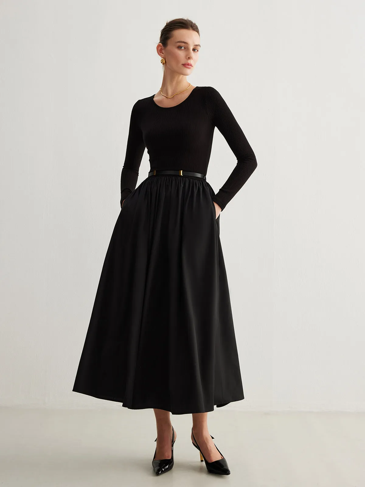 Plain Belted Pleated Panel Dress sold by COMMENSE product image thumbnail 3