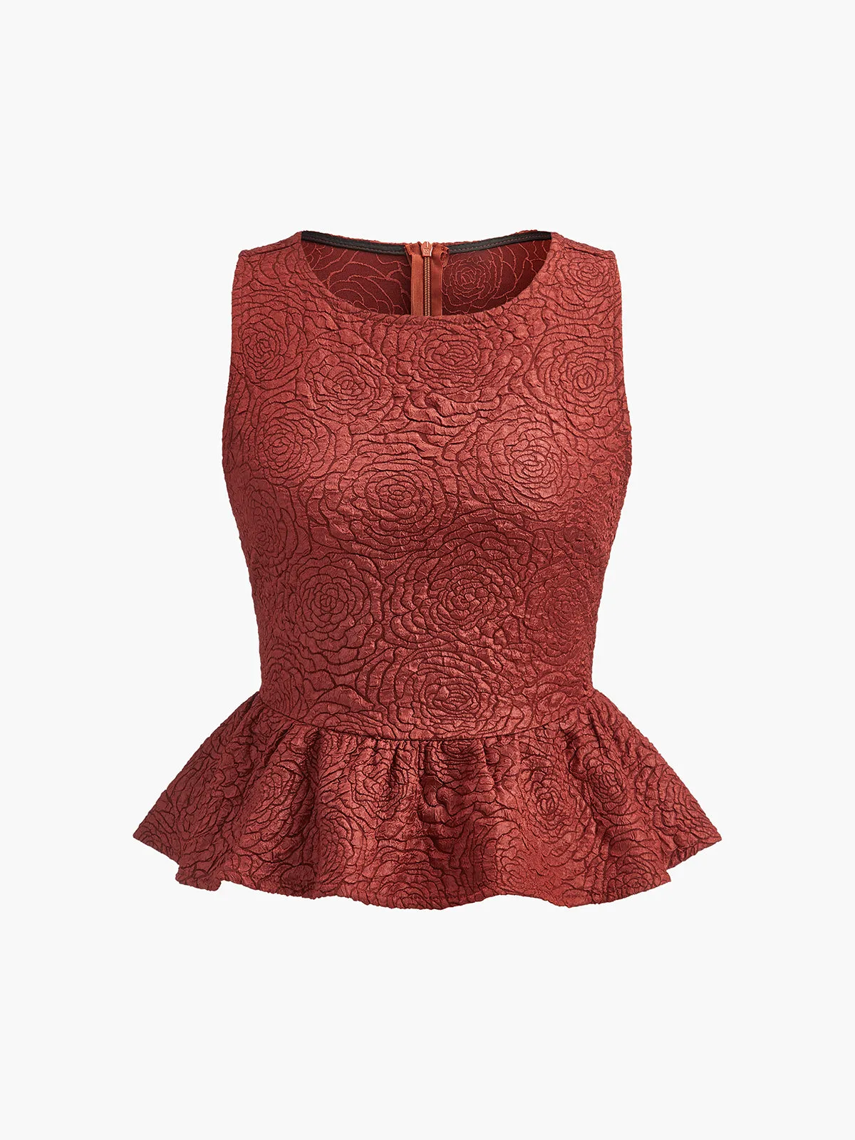 Ruffle Zipper Floral Tank Top sold by COMMENSE