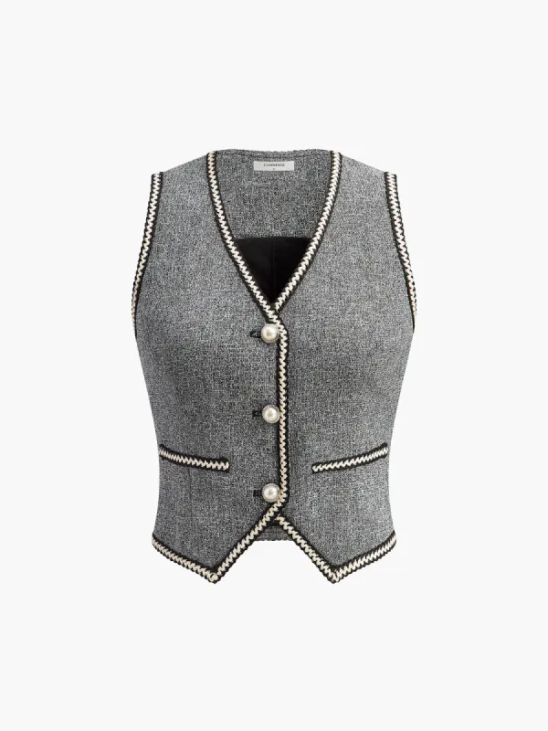 Pearl Button Split Crop Vest sold by COMMENSE