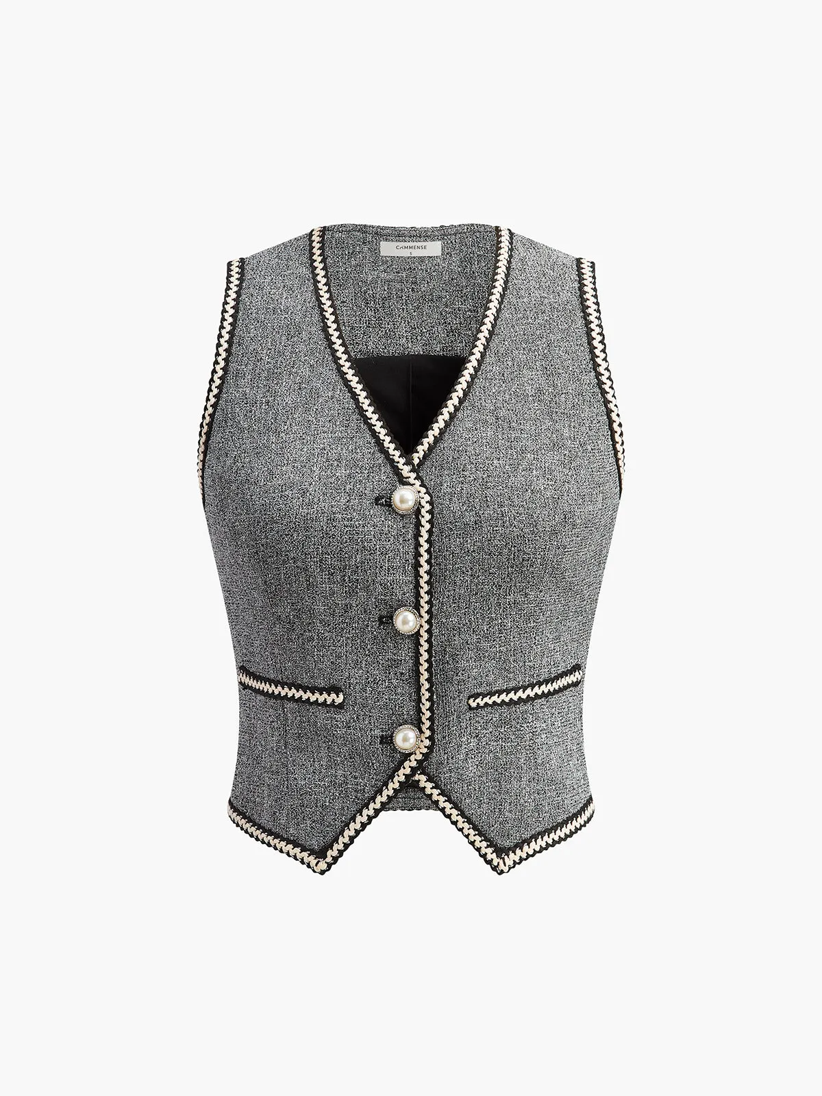 Pearl Button Split Crop Vest sold by COMMENSE